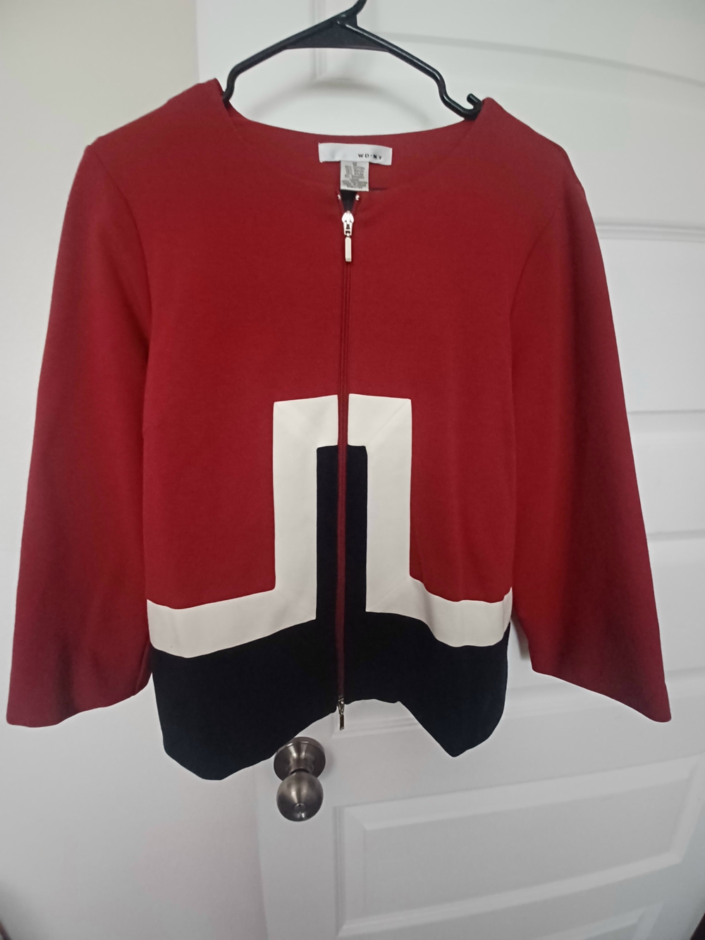 WD NY Red, White & Black Zip-Front Colorblock Jacket